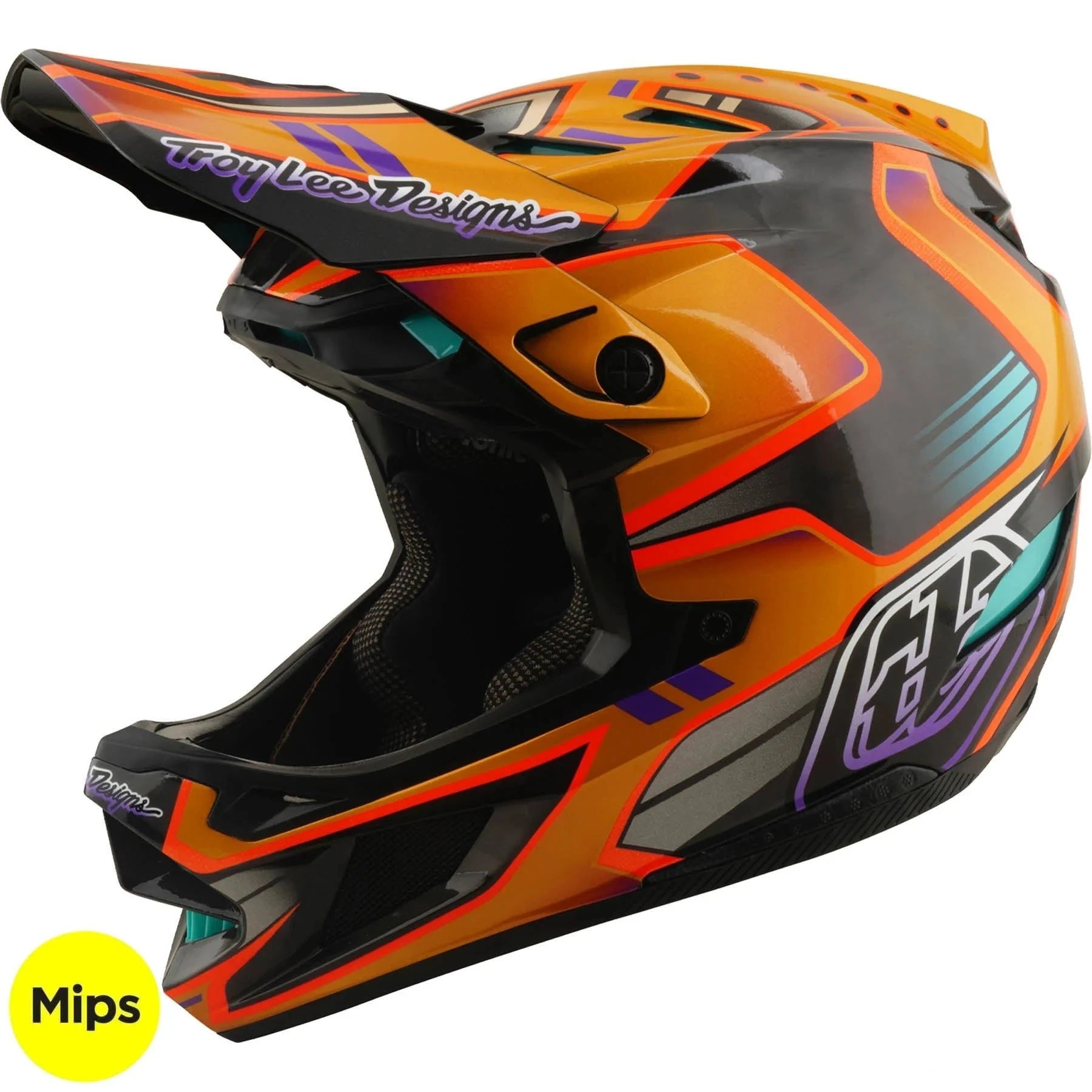 tld mtb helm TLD D4 Carbon Helm Wappen Gold – Ultraleichter MIPS Downhill Helm – Evelostore