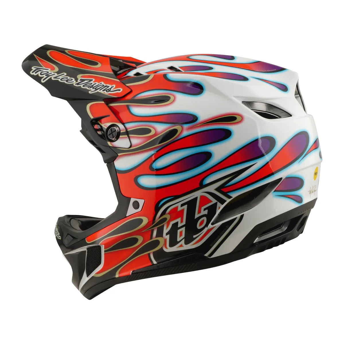 Casque TROY LEE DESIGNS D4 Composite MIPS Overspray - Blanc/Rouge, 14003000