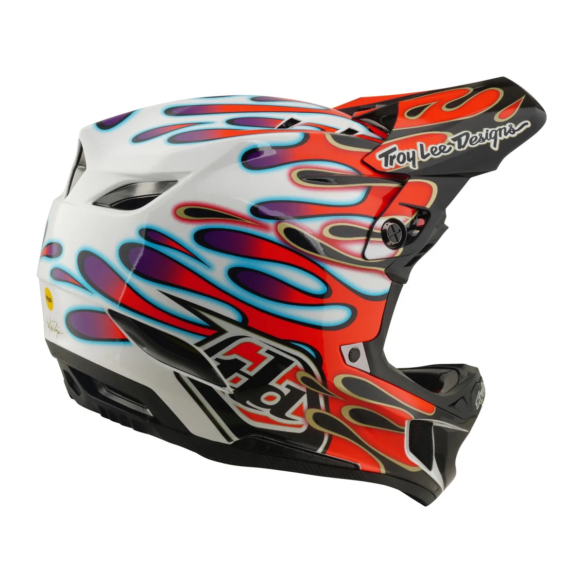 Casque TROY LEE DESIGNS D4 Composite MIPS Overspray - Blanc/Rouge, 14003000