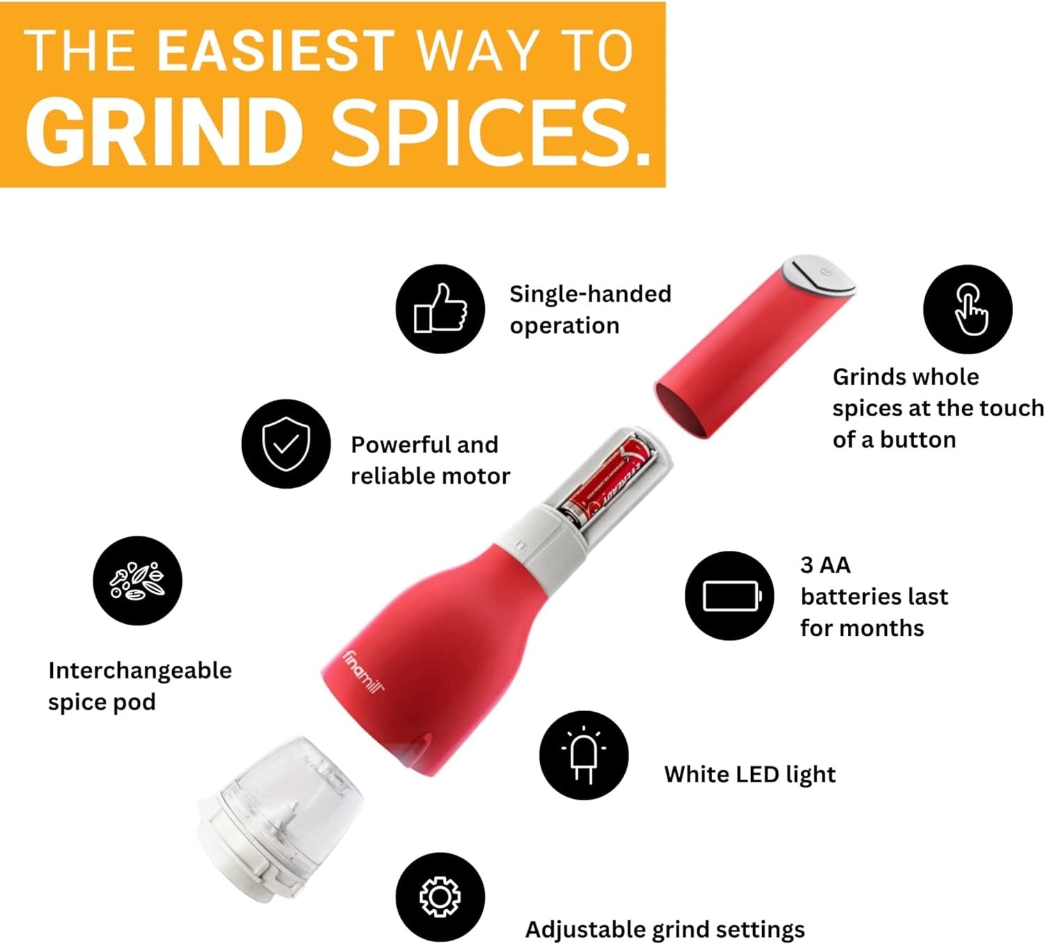 FINAMILL electric spice grinder, rechargeable - sangria - FINAMILL - Evelostore