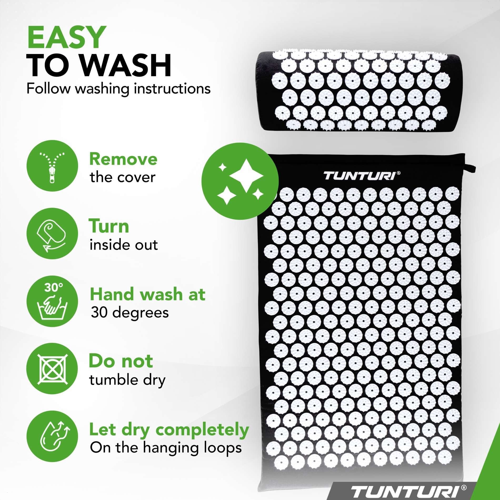 TUNTURI acupressure mat with pillow, 68x42x2 cm - black - TUNTURI - Evelostore