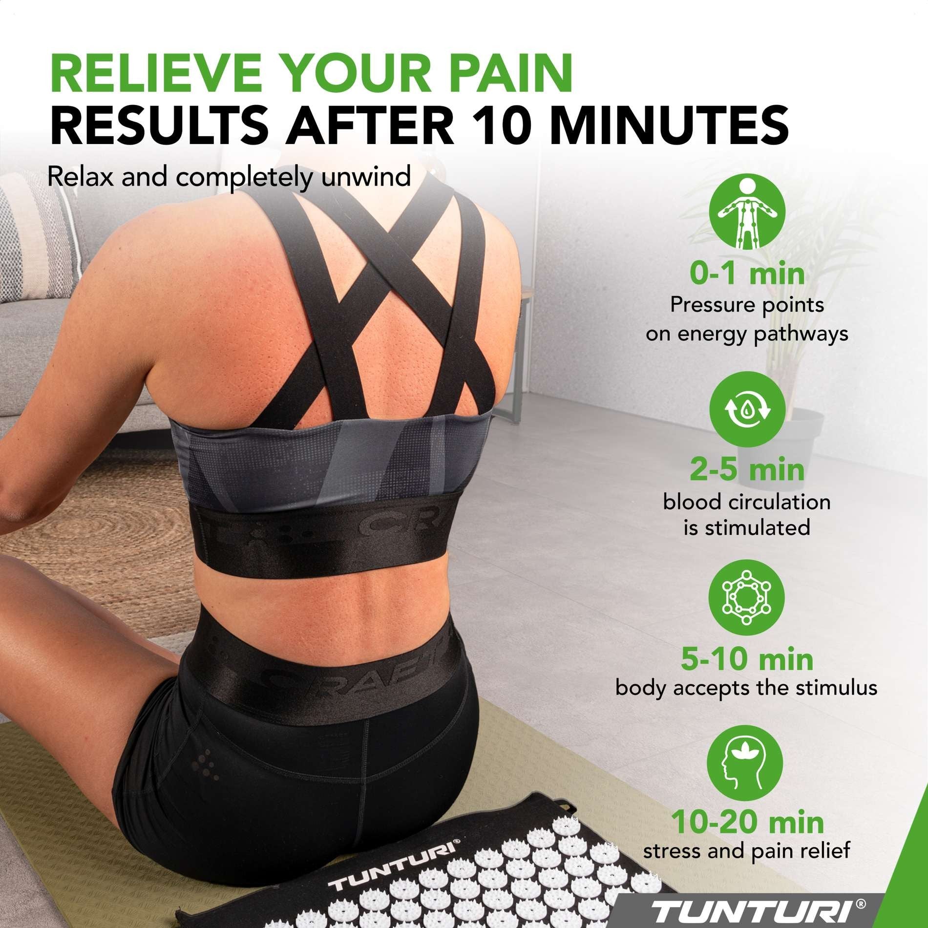 TUNTURI acupressure mat with pillow, 68x42x2 cm - black - TUNTURI - Evelostore