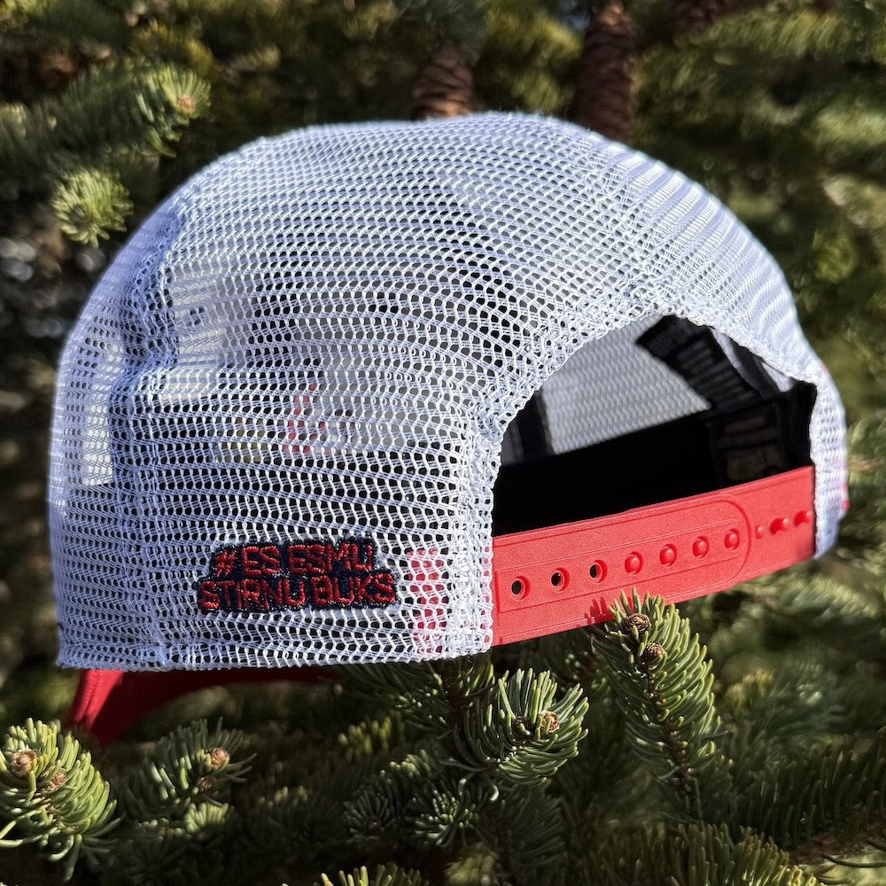 STIRNU BUKS cepure ar saliektu nagu FIVE zila/sarkana