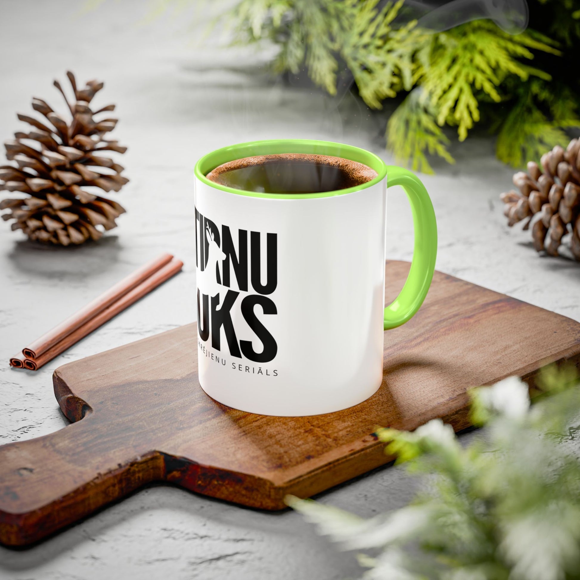 STIRNU BUKS ceramic mug with colourful inside and handle – green - ELEVEN SPORTSWEAR - Evelostore
