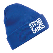 STIRNU BUKS adīta cepure ar atloku - zila