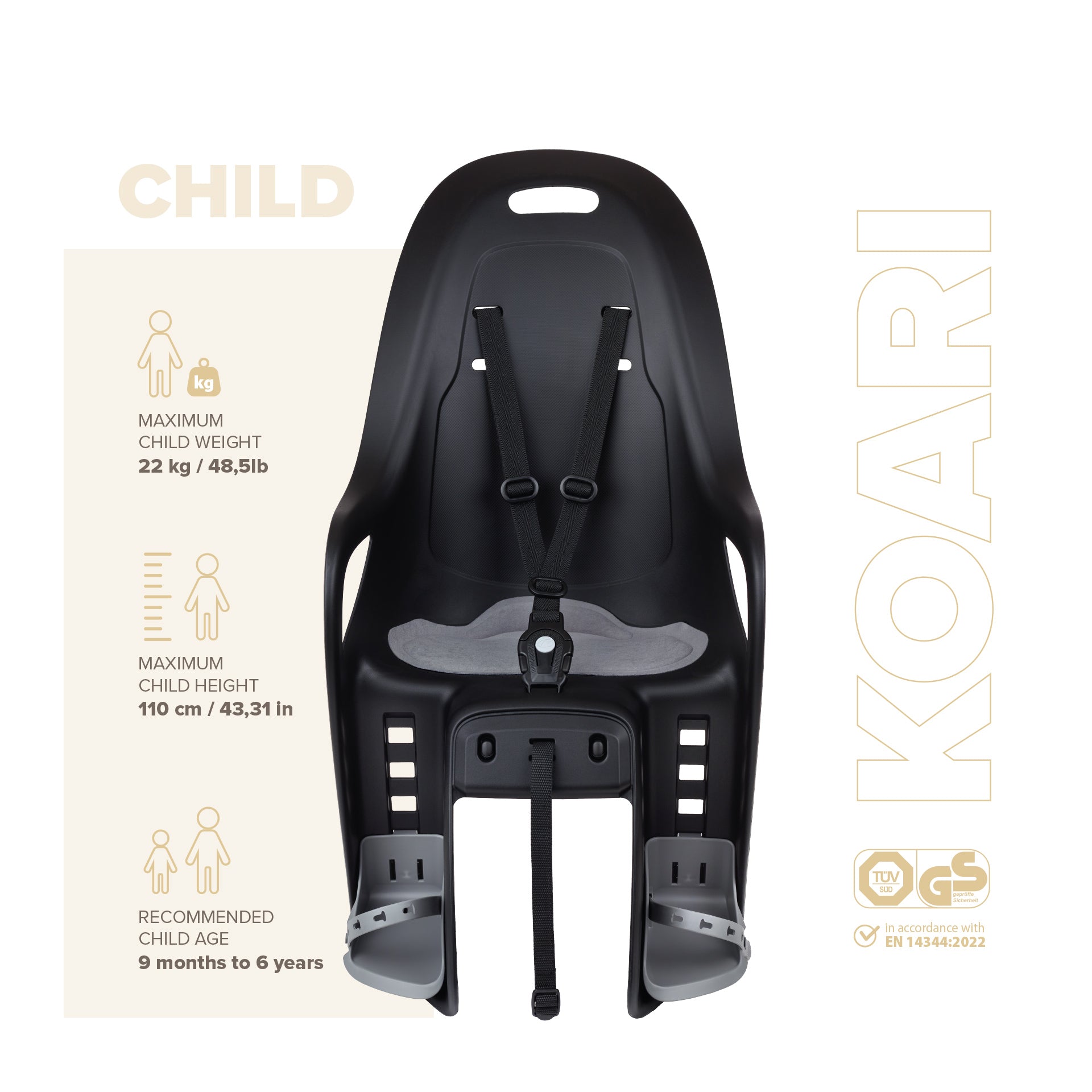 POLISPORT KOARI CFS Child bike seat for Cargo Rack - black/grey - POLISPORT - Evelostore