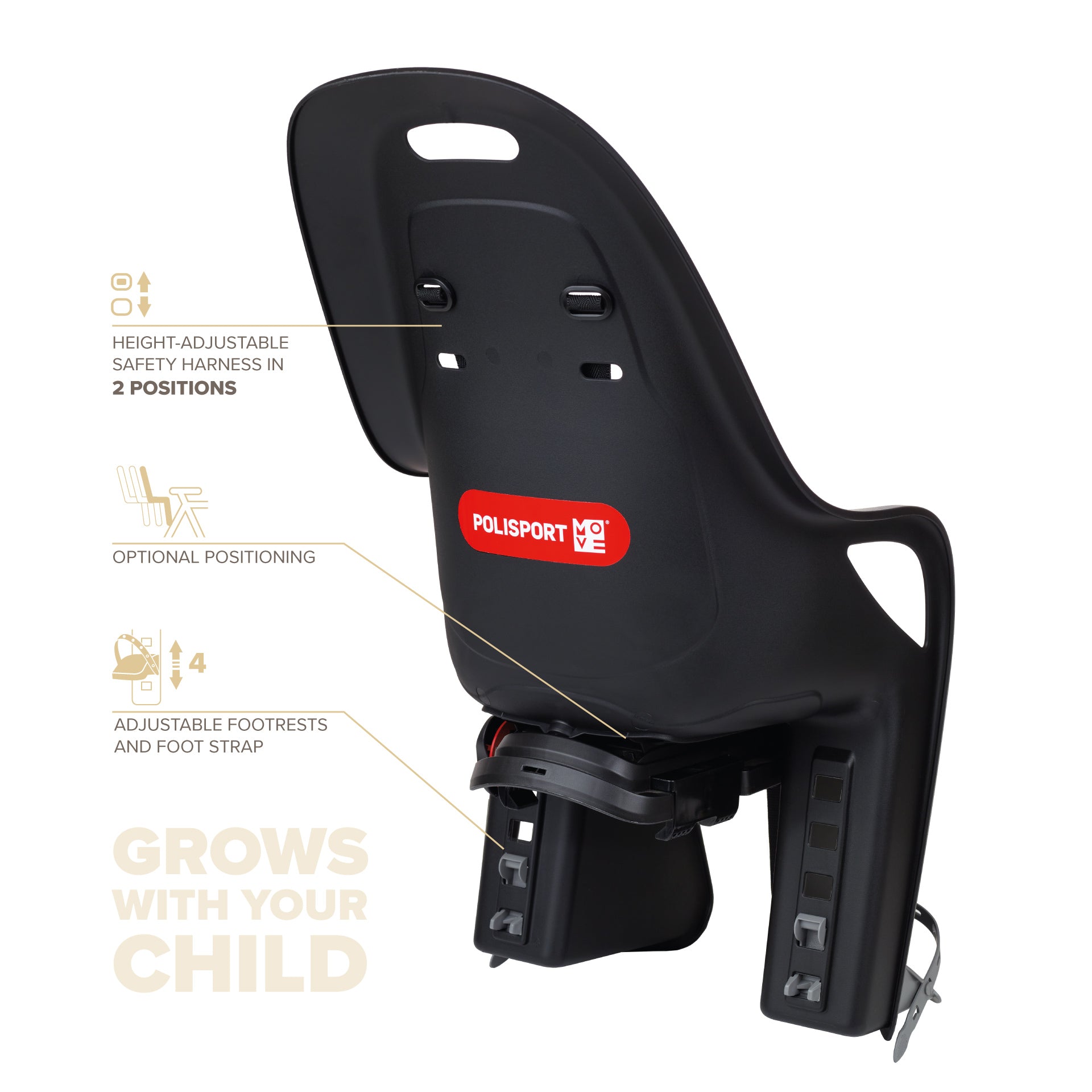 POLISPORT KOARI CFS Child bike seat for Cargo Rack - black/grey - POLISPORT - Evelostore