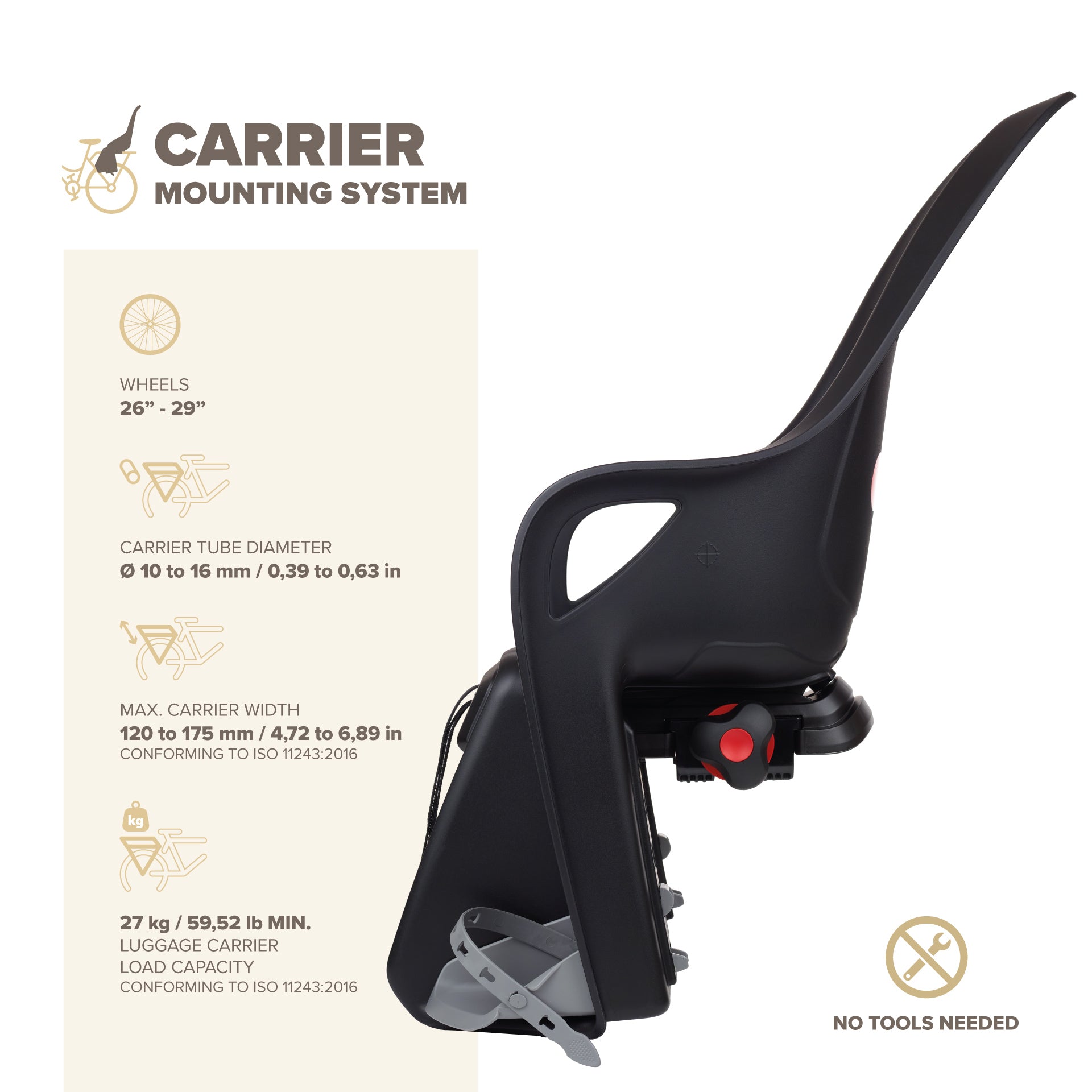 POLISPORT KOARI CFS Child bike seat for Cargo Rack - black/grey - POLISPORT - Evelostore