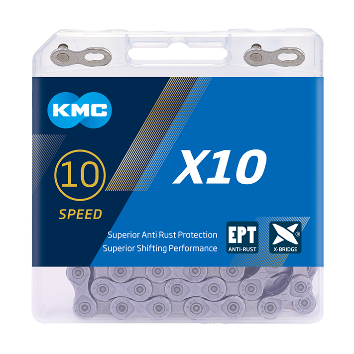 Cadena KMC X10 EPT de 10 velocidades - plateada con QuickLink