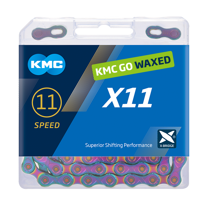 KMC X11 WAXED Chain - 11-speed - Aurora Blue with Quick Link