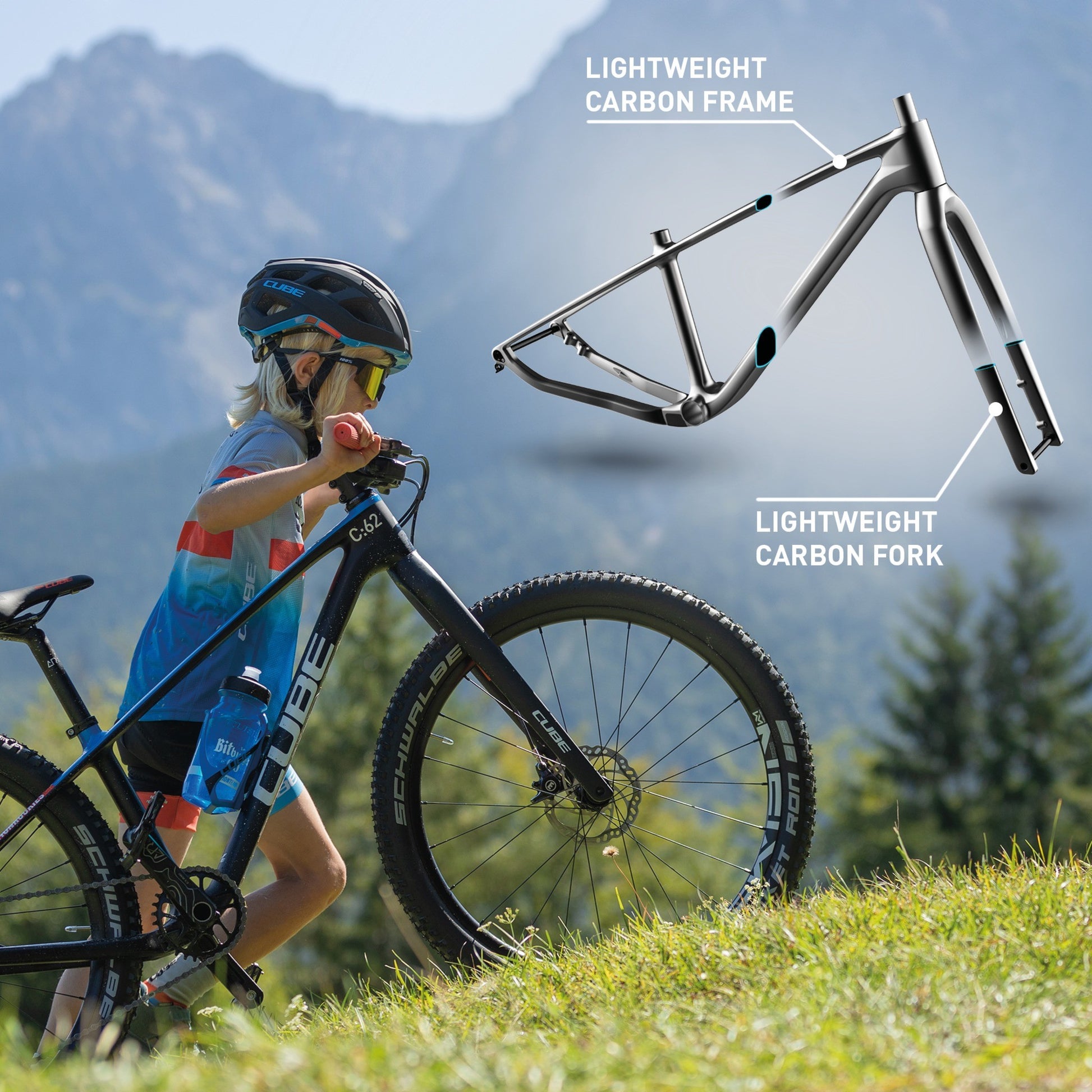 CUBE ELITE 240 C:62 SL kids bicycle - carbon/blue/red - CUBE - Evelostore
