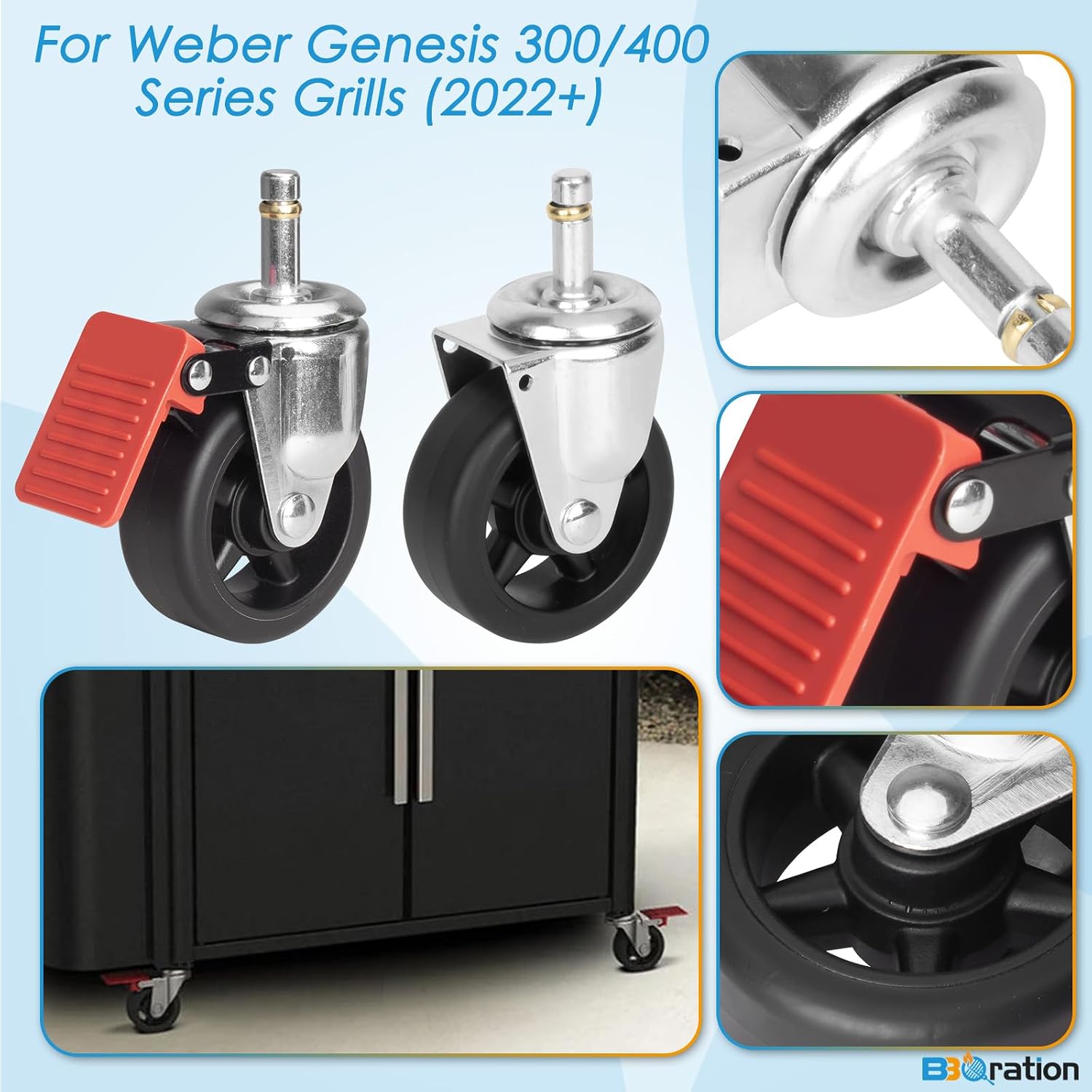 WEBER Grill Wheels for  Genesis 300/400 Series Grills (2022+) 64413 64412, 4pcs