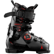 A black ski boot with red accents, featuring the brand name 'ATOMIC' and model name 'HAWX' on the shell, with a red Jumpman logo on the toe area, set against a plain white background.