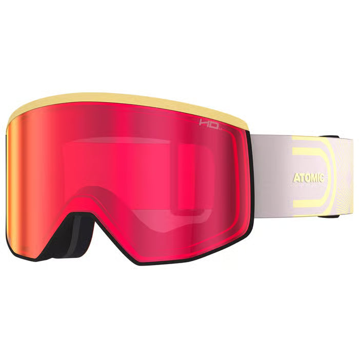 ATOMIC FOUR PRO L HD ski and snowboard goggles in Concrete/Butter with Red HD cylindrical lens and large-fit frame