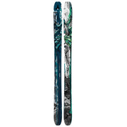 A pair of skis shown vertically side-by-side against a solid white background. The left ski features a dark teal and black marbled pattern, while the right ski features a white, gray, and black marbled pattern with a vibrant teal accent on the edge.