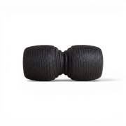 A black textured cylindrical massage roller with a ribbed center, shown horizontally on a clean white background.