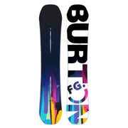 Colorful Burton snowboard with brand logo on a white background