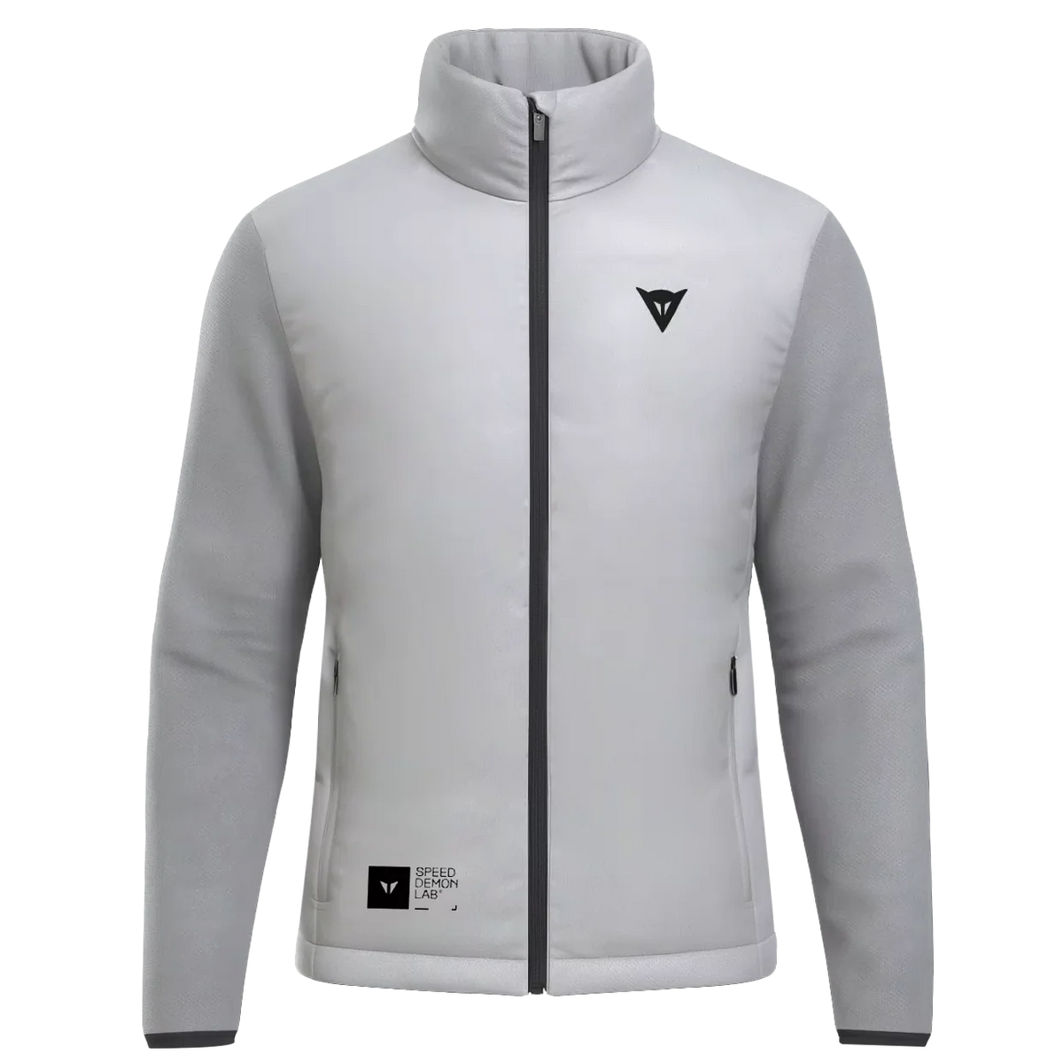 DAINESE SPEED DEMON LAB DOMEAIR men's technical ski mid layer in light grey with padded insulated body, fabric sleeves and full front zipper