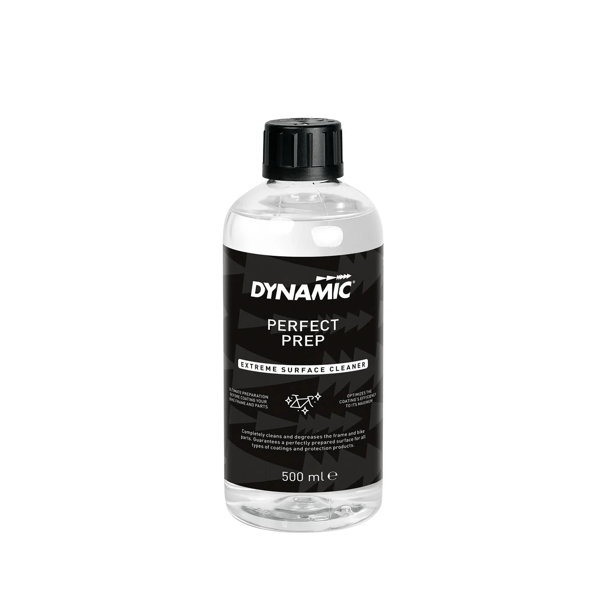 A 500 ml bottle of Dynamic Perfect Prep Extreme Surface Cleaner with a black cap and black label on a white background.
