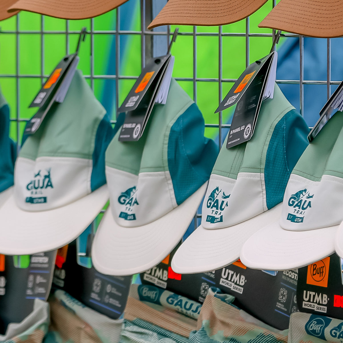 BUFF 5 Panel Go Cap | Gauja Trail by UTMB running cap - Solid Teal/green/ecru