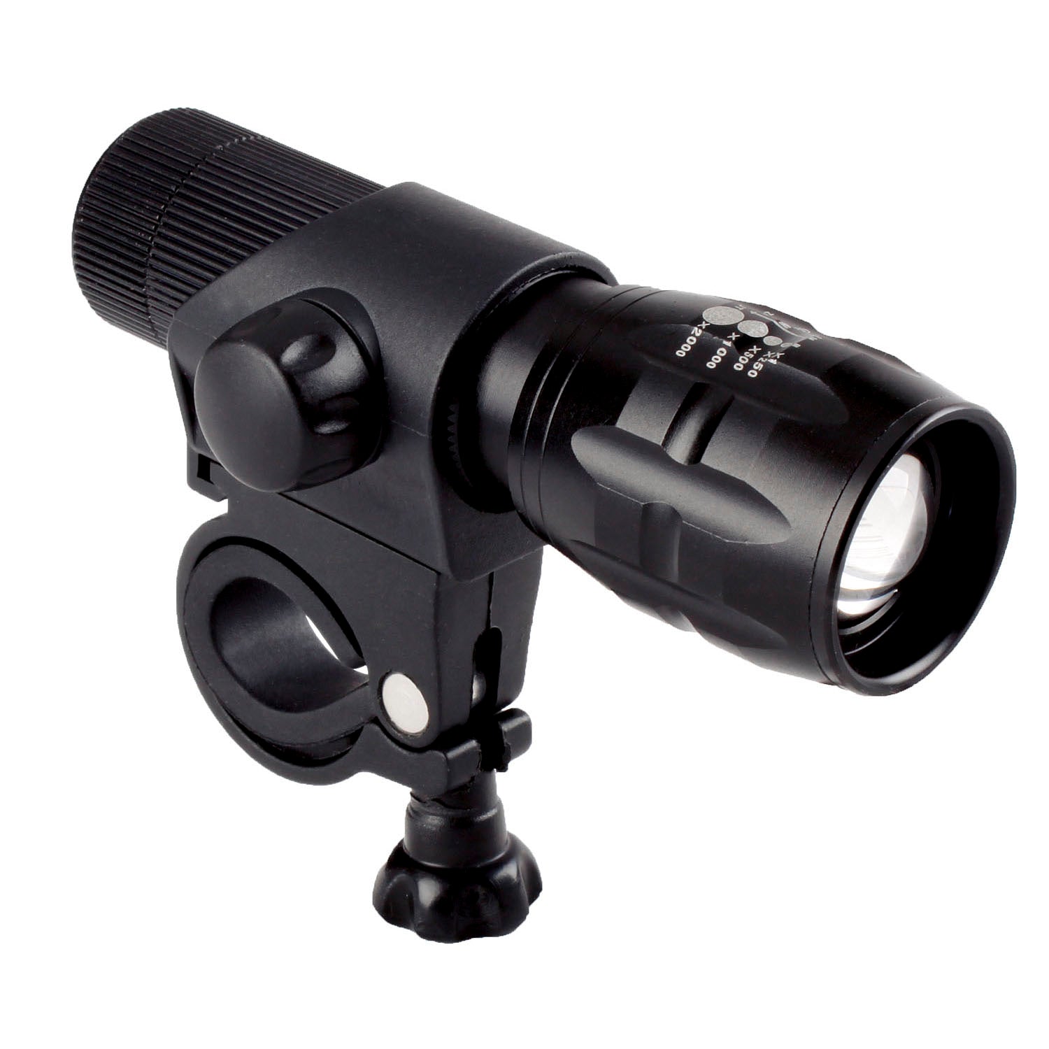 Black flashlight with mount on a white background