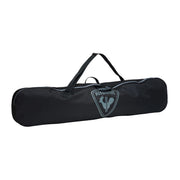 Black ski bag with a brand logo on a light gray background