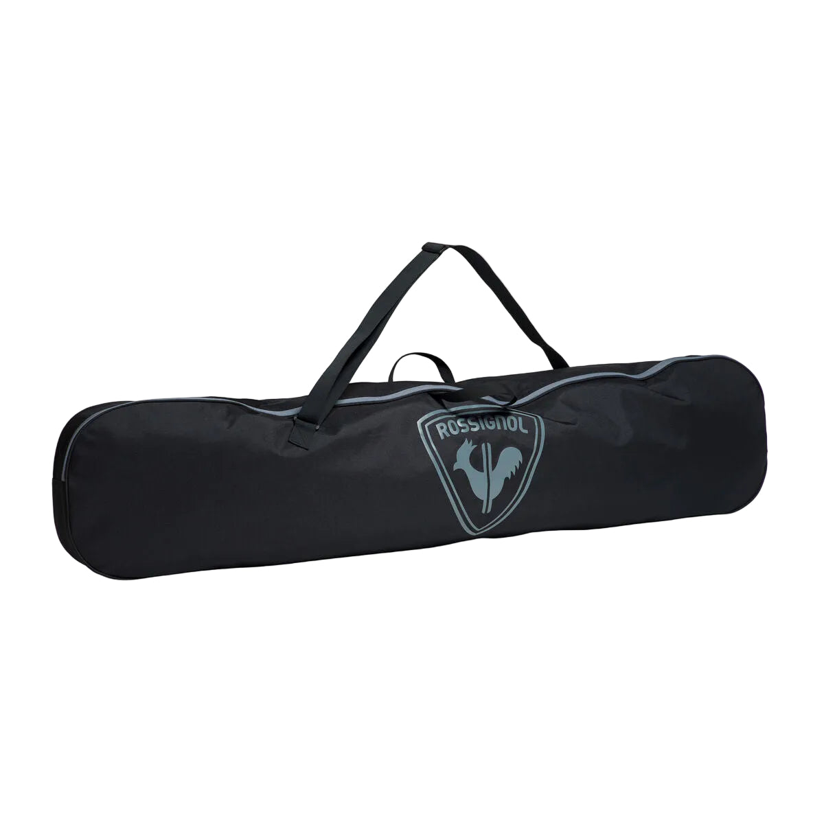 Black ski bag with a brand logo on a light gray background