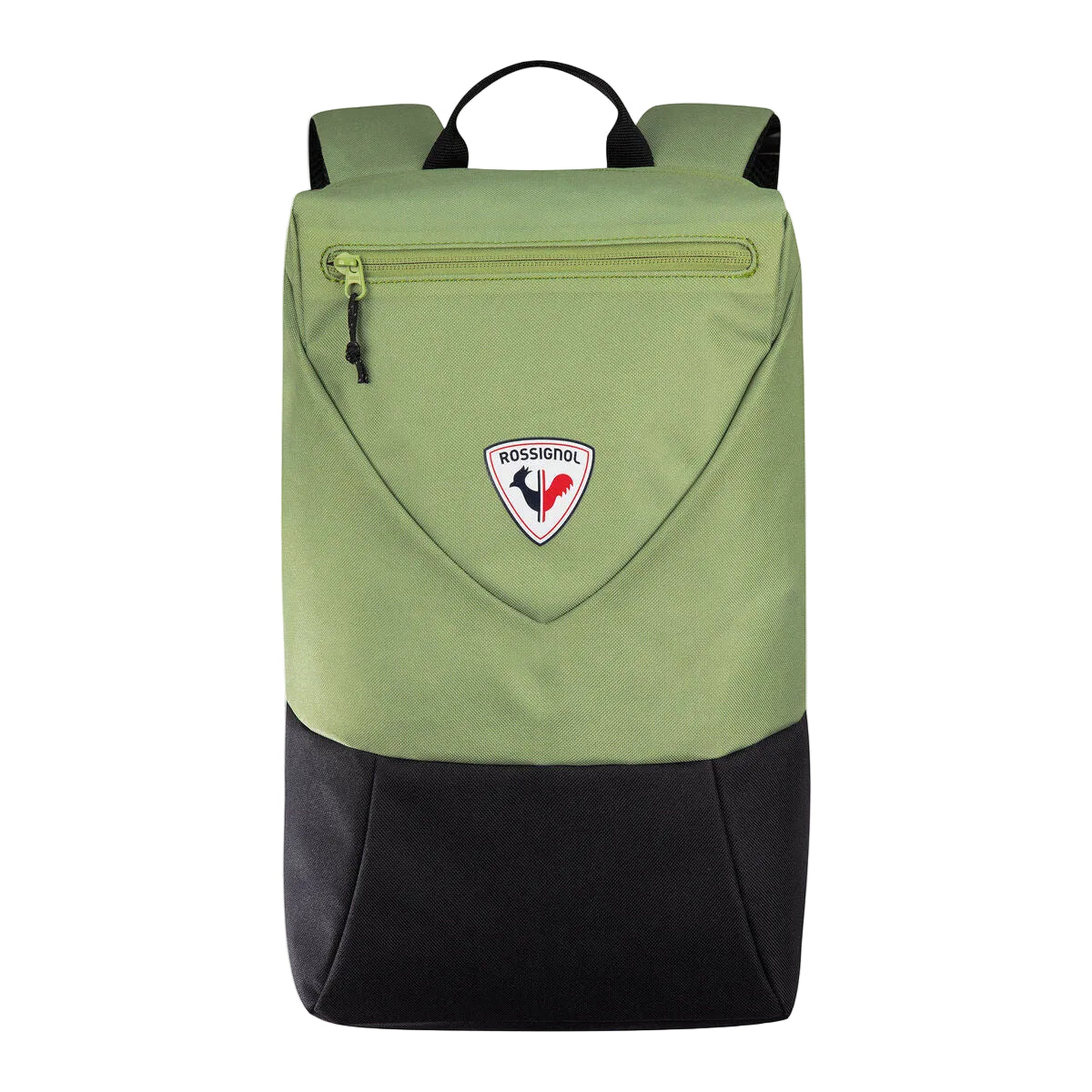 A light green and black backpack with a shield-shaped Boosberou crest patch on the front, set against a plain light gray background.