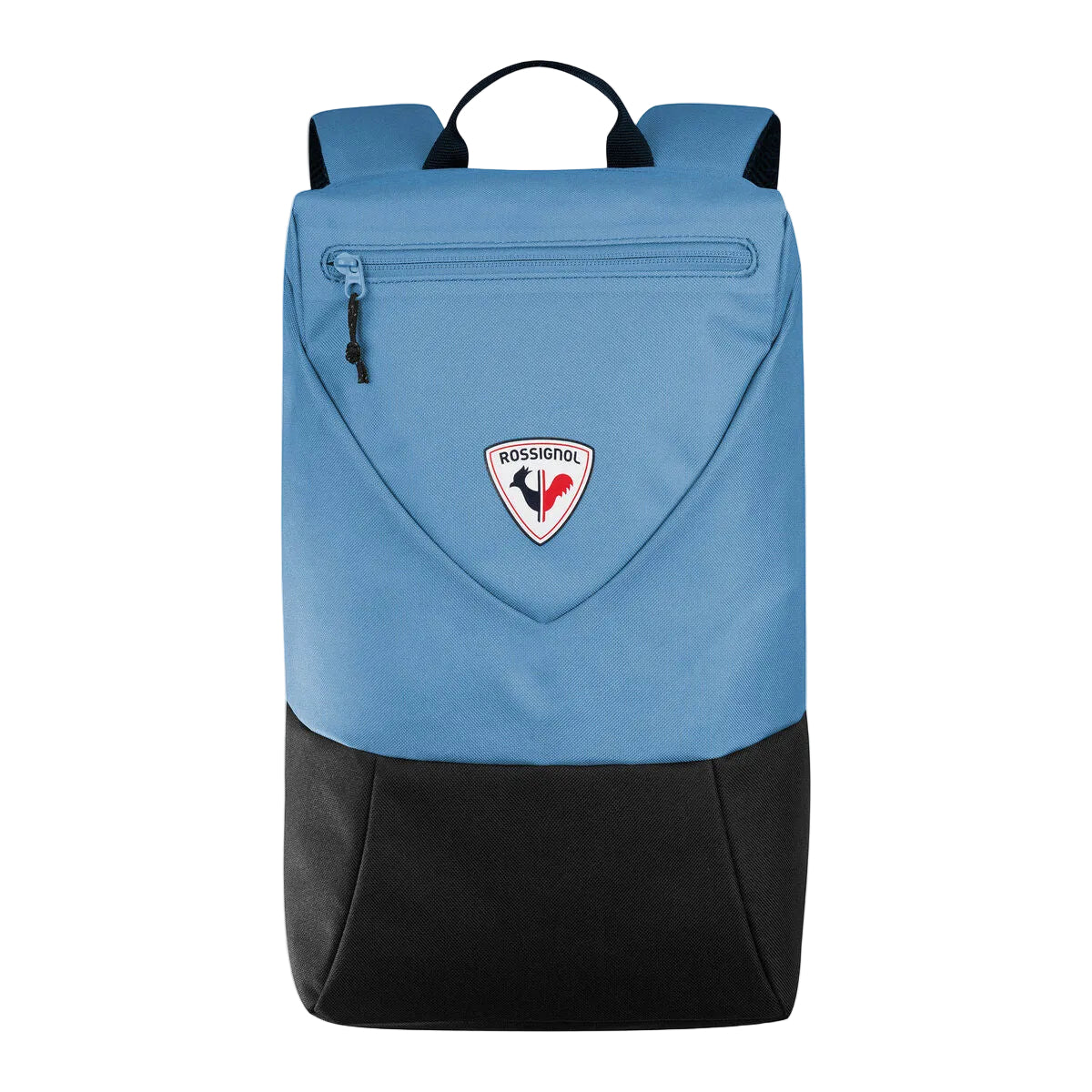 A light blue and black backpack with a shield-shaped Bosphore logo patch on the front, set against a plain light gray background.