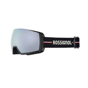 Rossignol ski goggles with a black strap on a white background