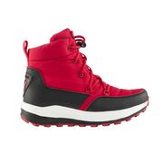 Red and black winter boot on a white background