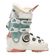 White and teal ski boot with visible brand logo on a white background