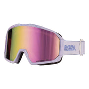 Rossignol ski goggles with pink and yellow lens on a white background