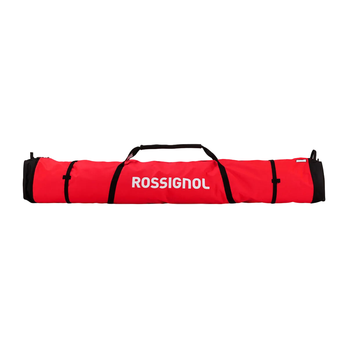 A red and black Rossignol sports bag with white brand lettering, shown horizontally against a light gray gradient background.