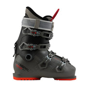 Gray ski boot with red accents on a white background