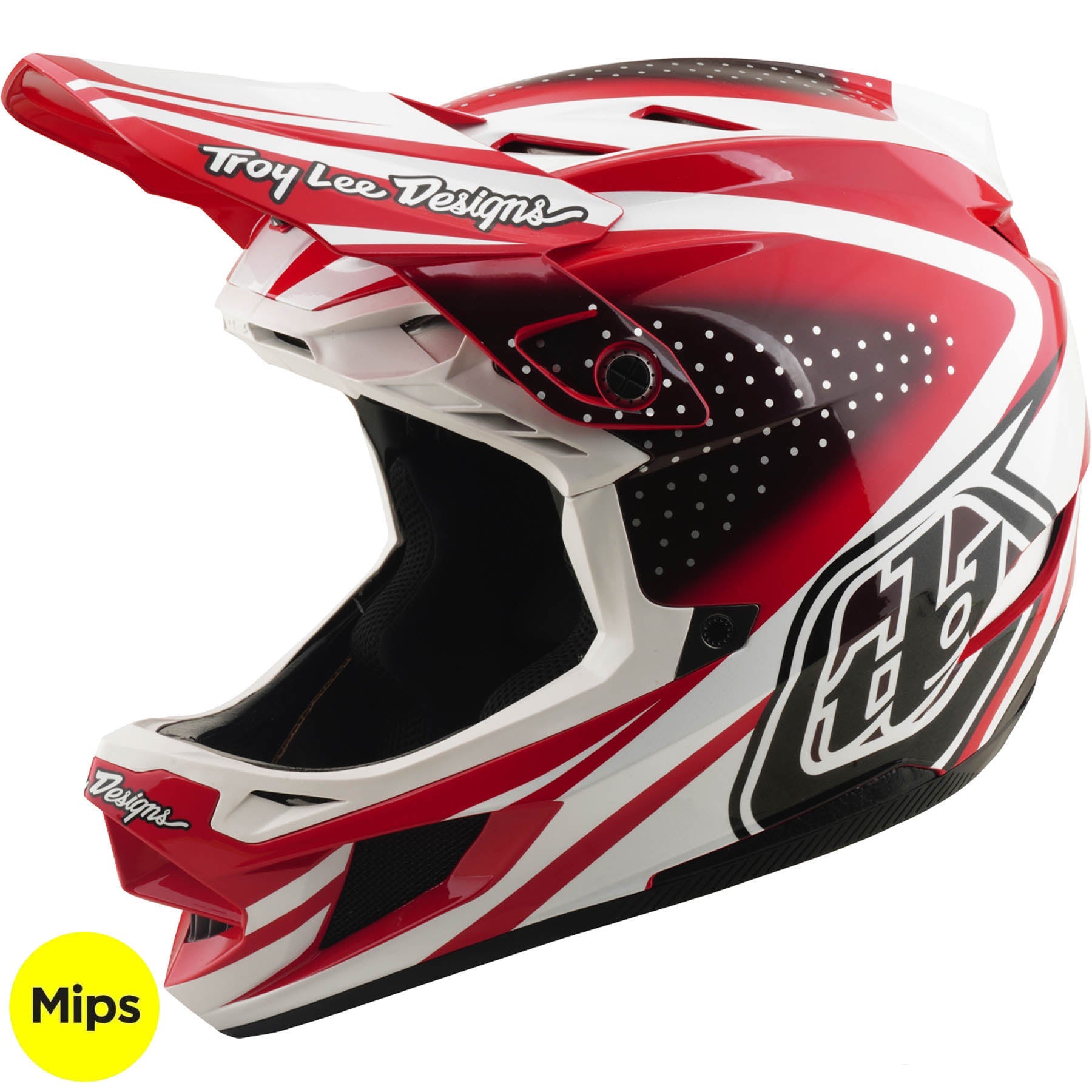 TROY LEE DESIGNS D4 polüakrülaat MIPS kiiver The Line - tuli/valge, 17404701