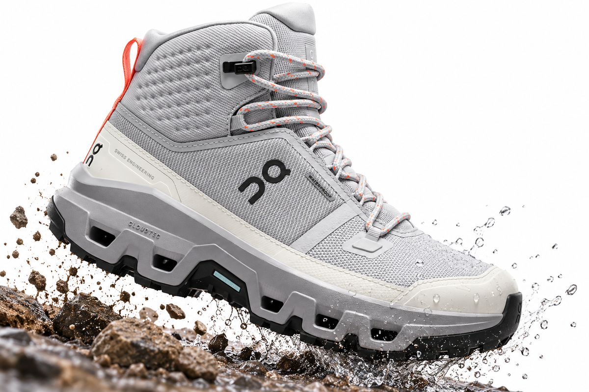 Zapatillas de senderismo impermeables ON Cloudrock Mid WP W - Blanco/Gris