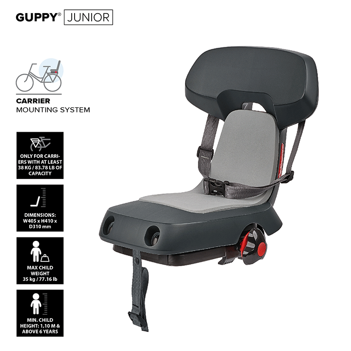 Seggiolino per bici per bambini POLISPORT GUPPY JUNIOR per portapacchi - nero