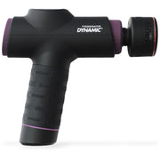 Therminator Dynamic massage gun in matte black with purple accents on the handle, head, and nozzle, shown on a clean white background.