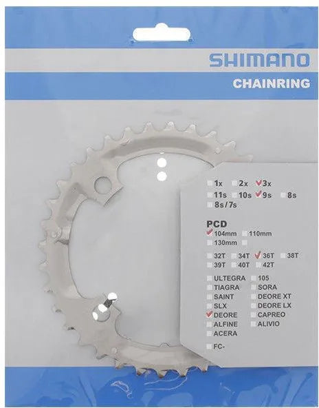 Corona SHIMANO DEORE FC-M532 36T a 9 velocità, argento