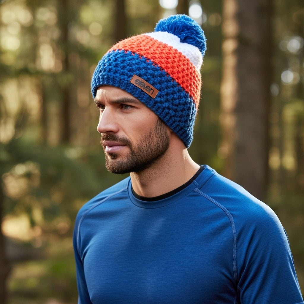 ELEVEN SPORTSWEAR megzta kepurė su bumbulu mėlyna/oranžinė