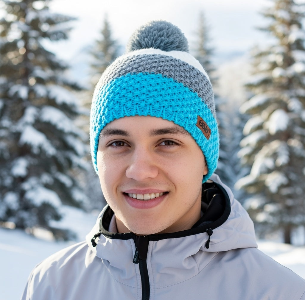 ELEVEN SPORTSWEAR Strickmütze mit Bommel türkis/grau