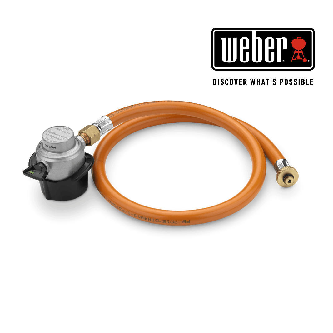 Weber gas valve and hose on a white background
