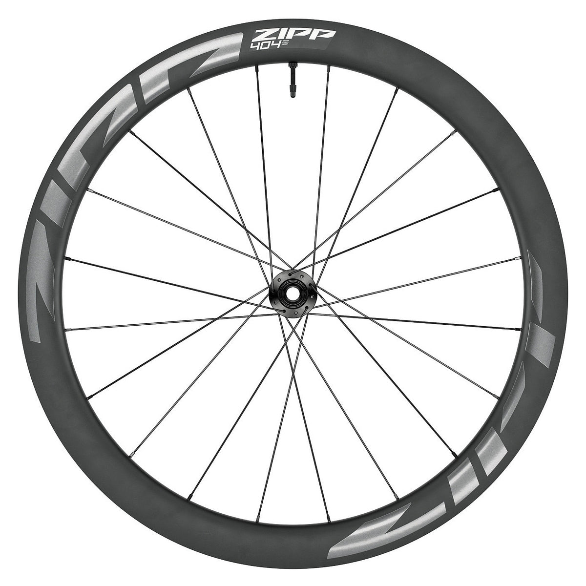 Rueda delantera ZIPP 404 S Carbon Tubeless Disc 700C - logotipos gris oscuro