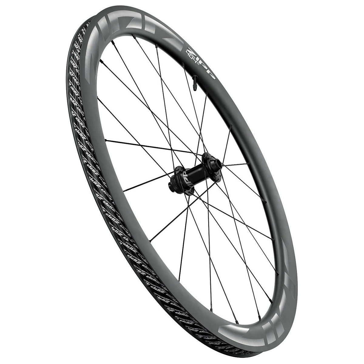 Rueda delantera ZIPP 404 S Carbon Tubeless Disc 700C - logotipos gris oscuro